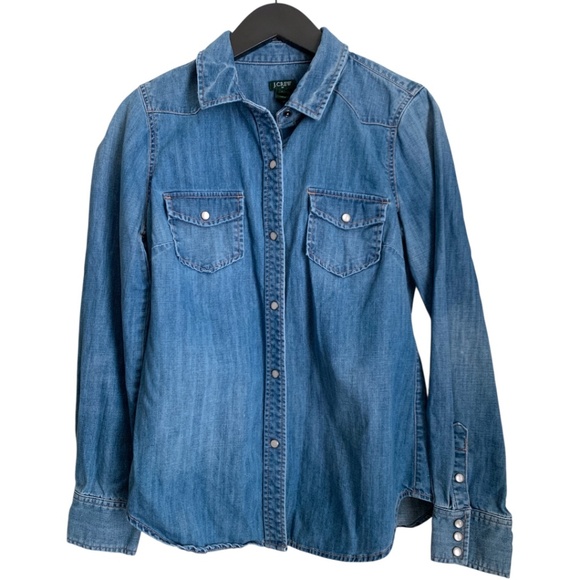 JCrew Women's Denim Shirt Sz Small Pearl Snap Button Long Sleeve J. Crew Jean - Picture 1 of 6